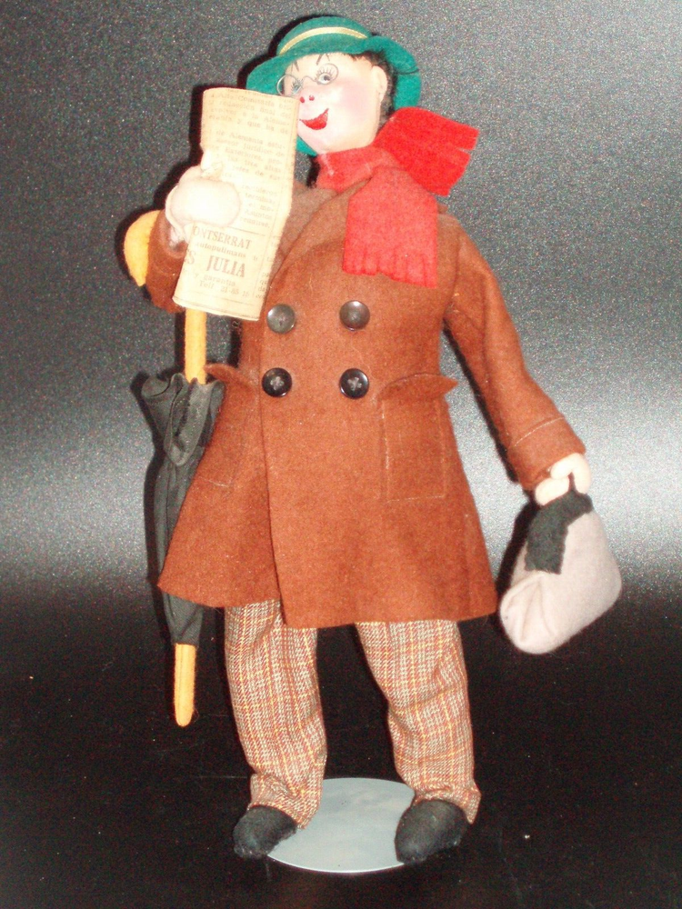Vintage KLUMPE Man with Umbrella Newspaper Valise Businessman Commuter Figure