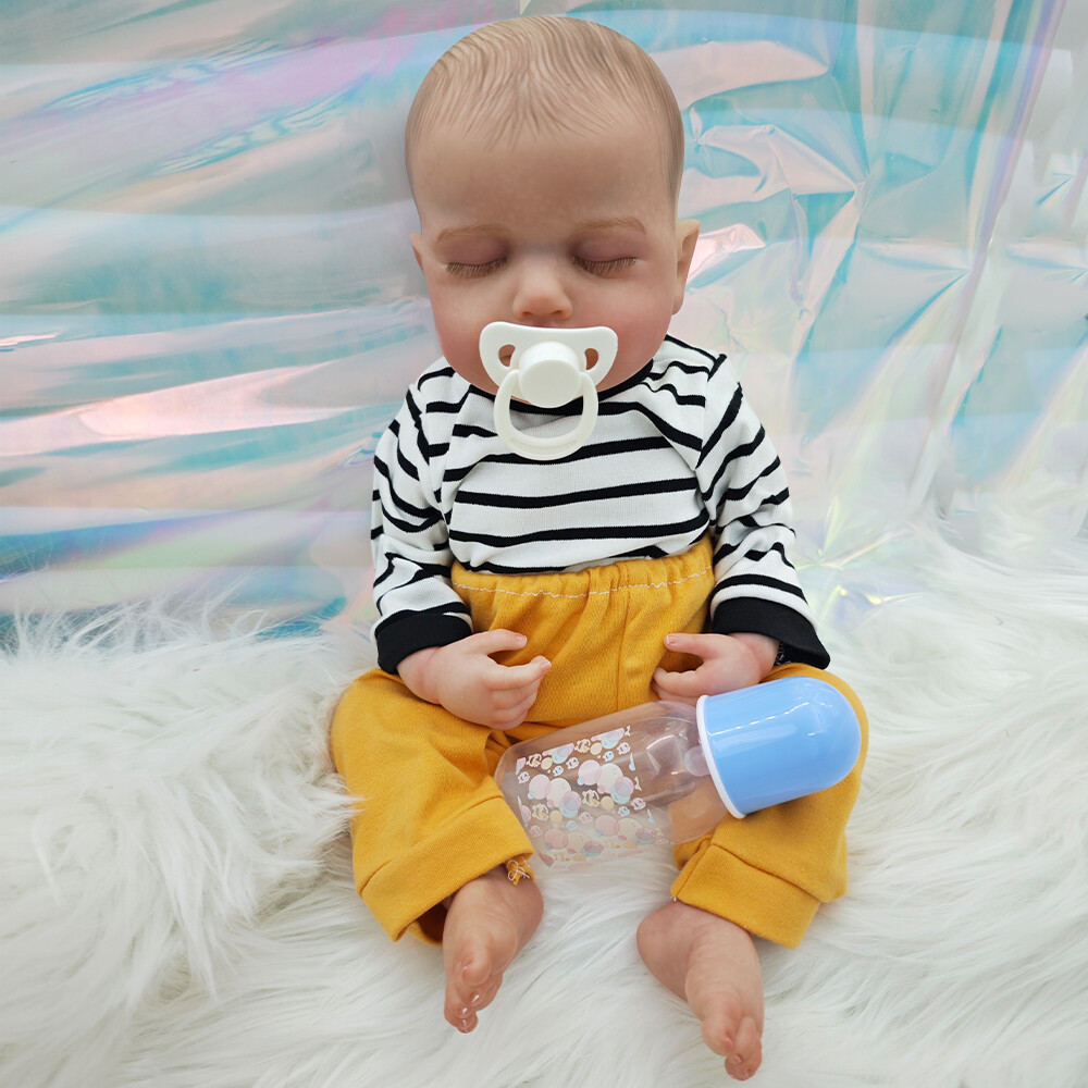 19 Inch Realistic Reborn Baby Doll Loulou Asleep with Cloth Body 3D Skin Kids Gift