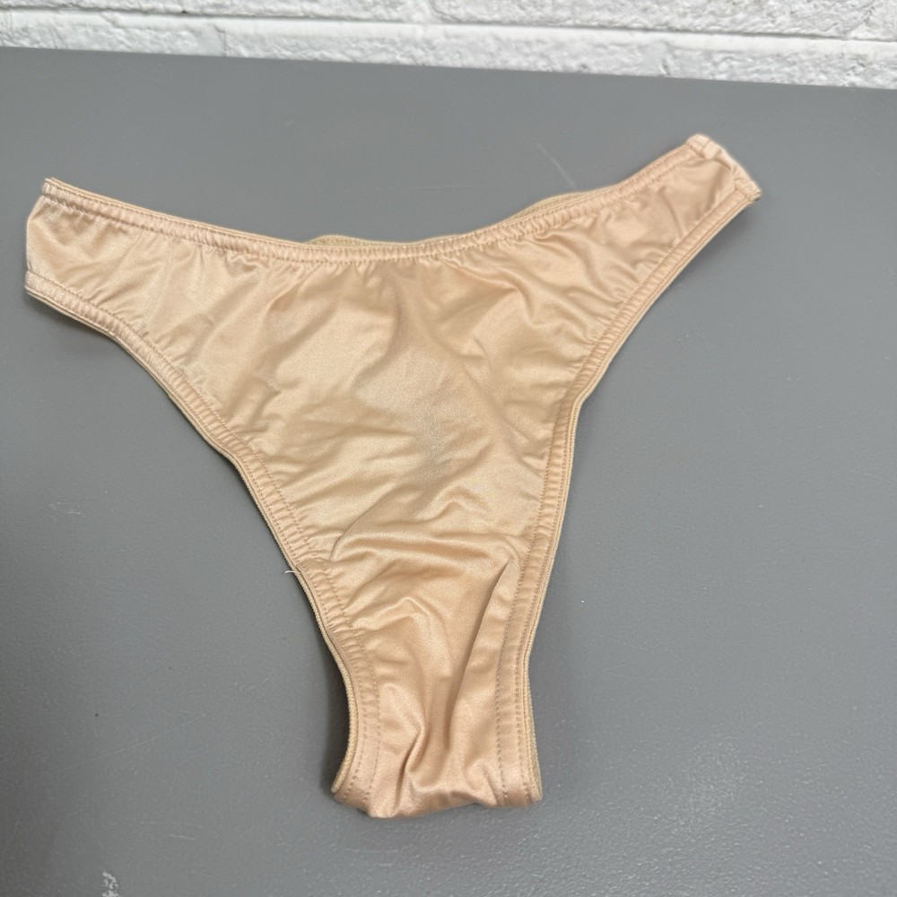 Victoria's Secret VINTAGE Second Skin Satin Thong Panty Medium Beige