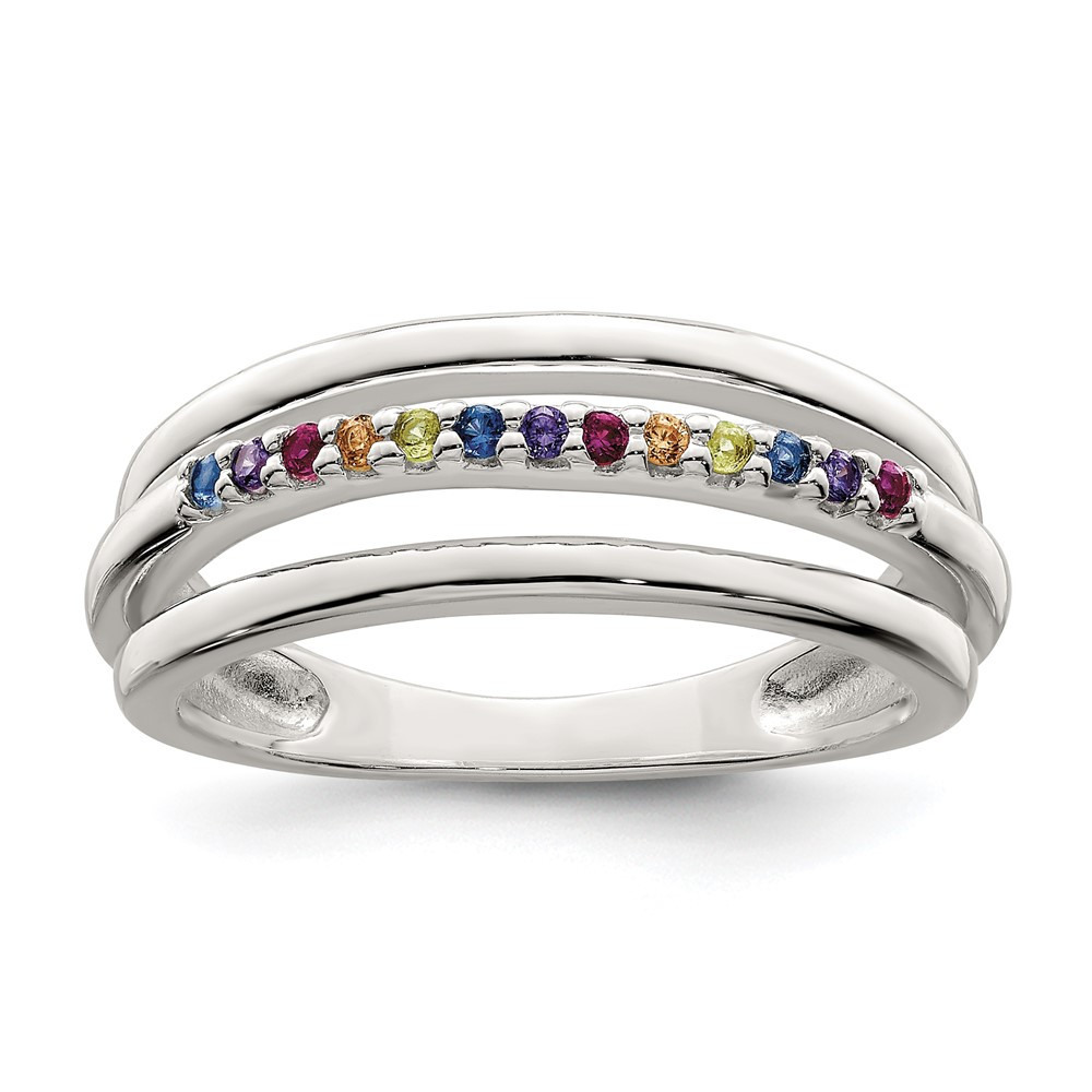Sterling Silver Polished Rainbow Cubic Zirconia 3-Band Ring Size 6