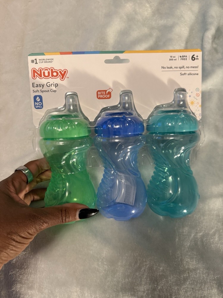 Nuby Easy Grip Soft Spout Cup 3-Pack 10 oz BPA Free No-Spill New
