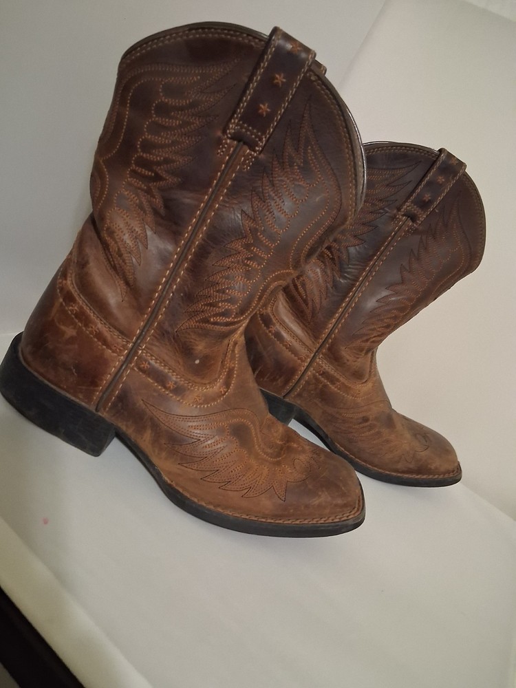 Ariat Brown Leather Square Toe Cowboy Boots for Kids Youth Size 2 10017313