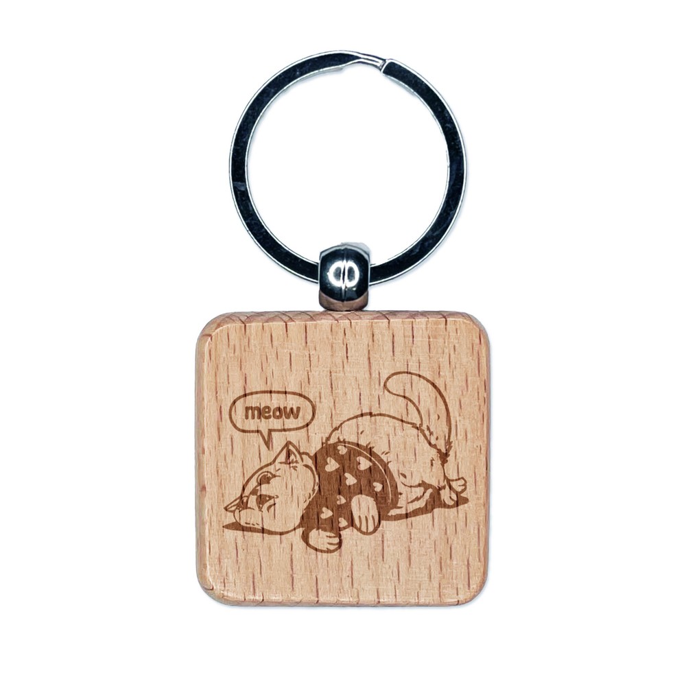Chubby Cat in Heart Sweater Wood Keychain Charm Gift for Pet Lovers  
