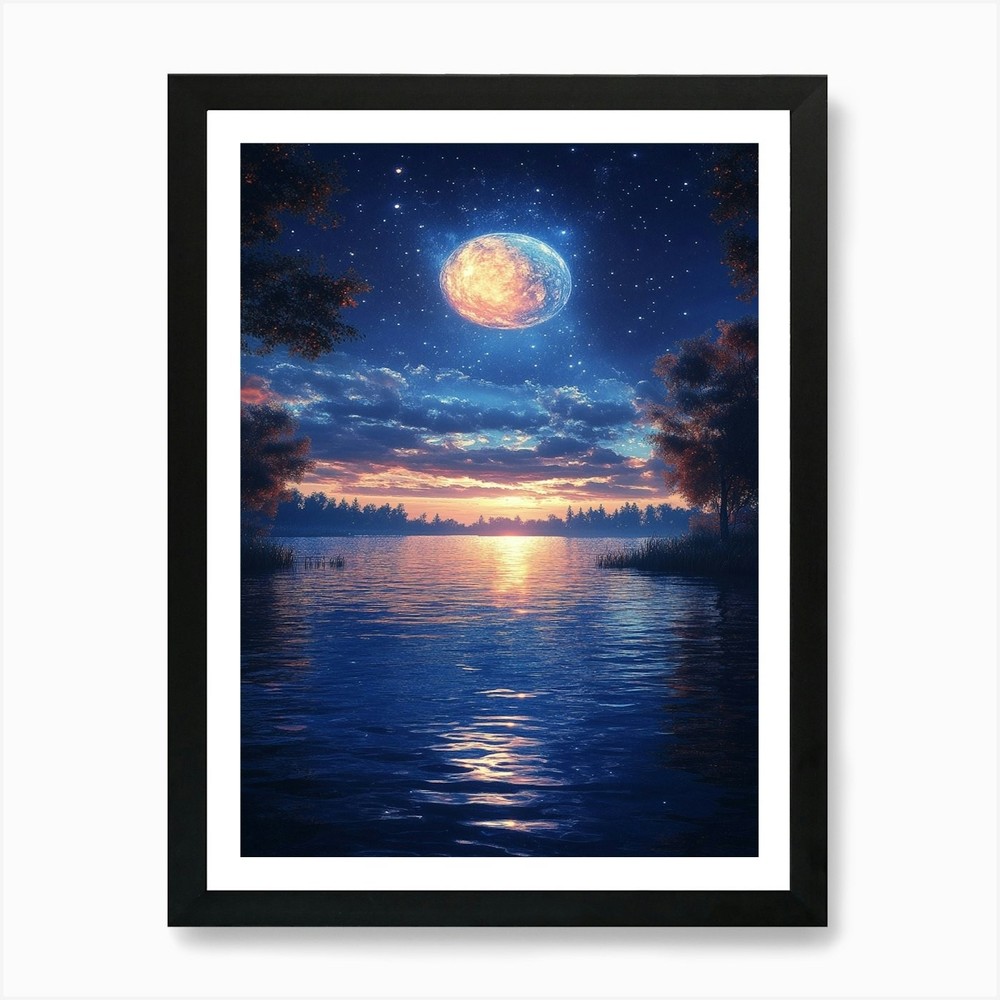 Moon And Stars 16 Art Print Framed Wall Art Poster Canvas Print Picture