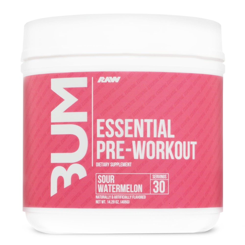 RAW Nutrition Essential Pre Workout Powder, Sour Watermelon 30 Servings Caffeine