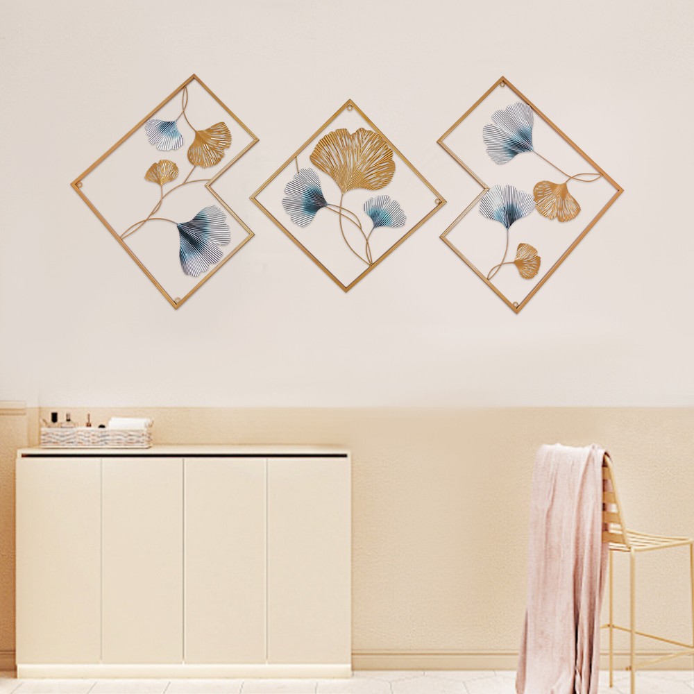 3Pcs Metal Gold+Blue Wall Art Hanging Sculpture Home Art Decor 3D 164 x 70.5cm