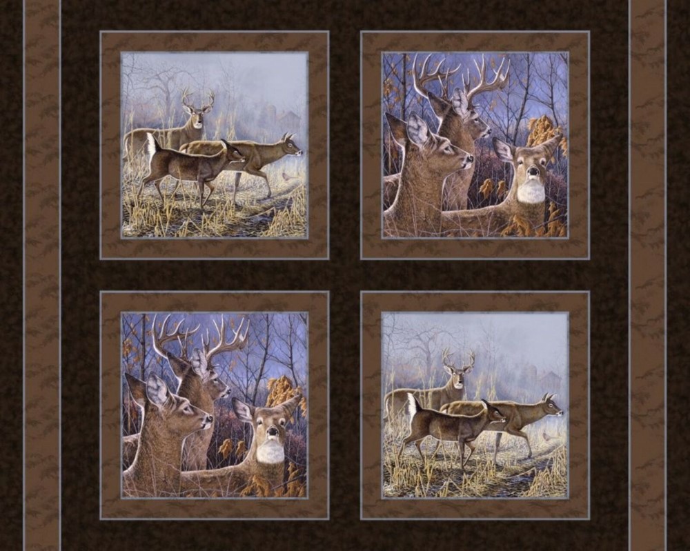 White Tailed Deer Rut Pillow Panels Fabric 100% Cotton Wildlife Hunting Decor