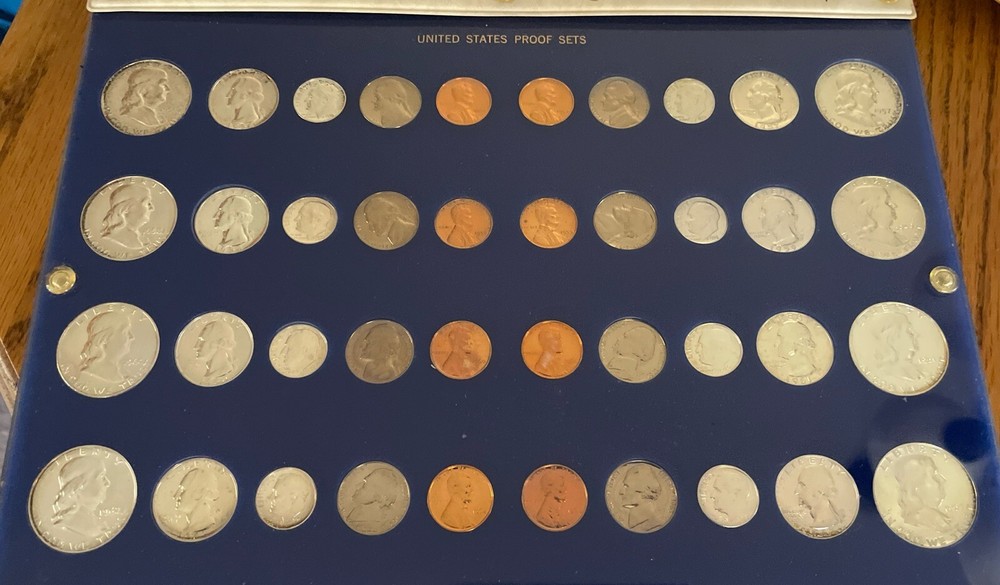 8 US 90% Silver Coins Proof Sets 1956-1963 in Original Plastic Case Book Holder