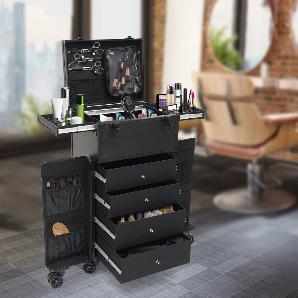 Cosmetic Suitcase Beauty Facial Storage Makeup Travel Box Salon Trolley Cart