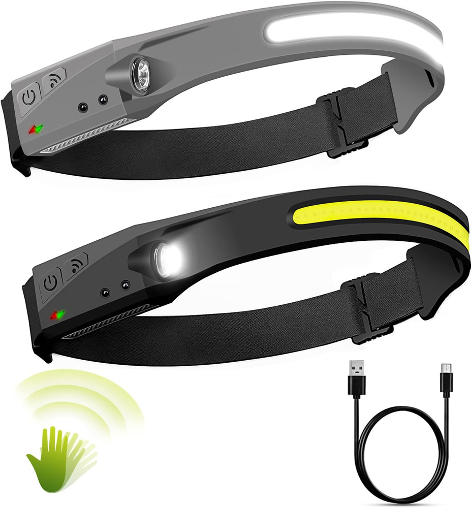 LED Headlamp, 2 Pack Rechargeable Headlamps with 230°Wide Beam Headlight, Motion