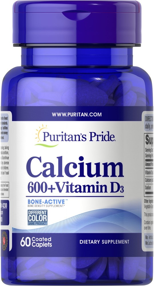 Puritan's Pride Calcium Carbonate 600 mg + Vitamin D 250 IU - 60 Caplets