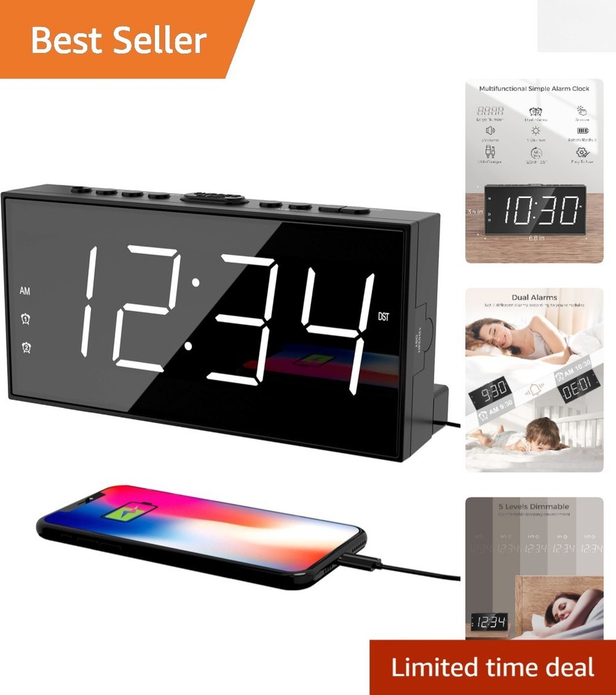 Stylish USB Alarm Clock with Adjustable Volume & Backup Power - Gift Idea
