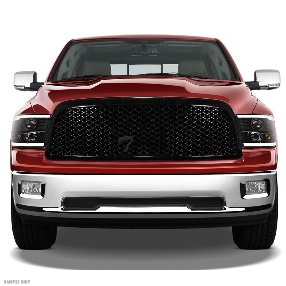 TLAPS For 2009-2012 Ram 1500 Blk LED Strip Projector Headlights Amber+Mesh Grill