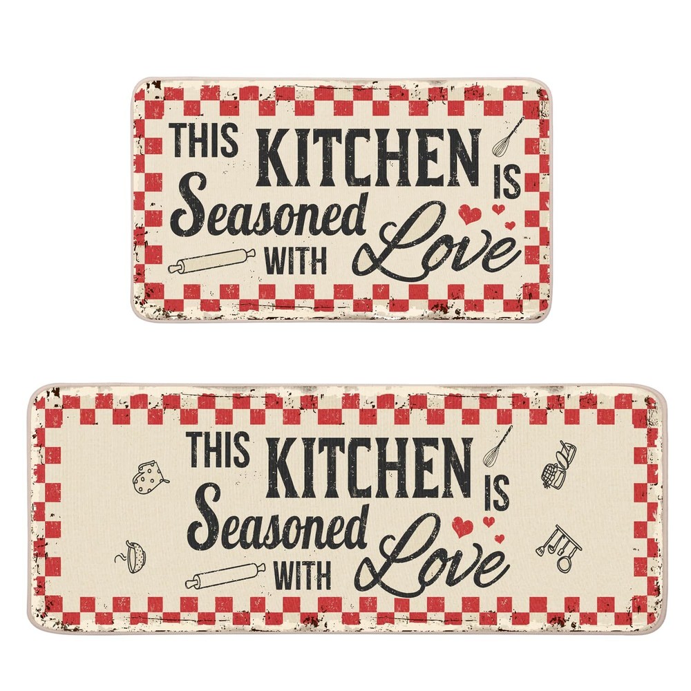The Kitchen is Seasoned with Love Kitchen Mats Set of 2-17x29 and 17x47 Inch,...