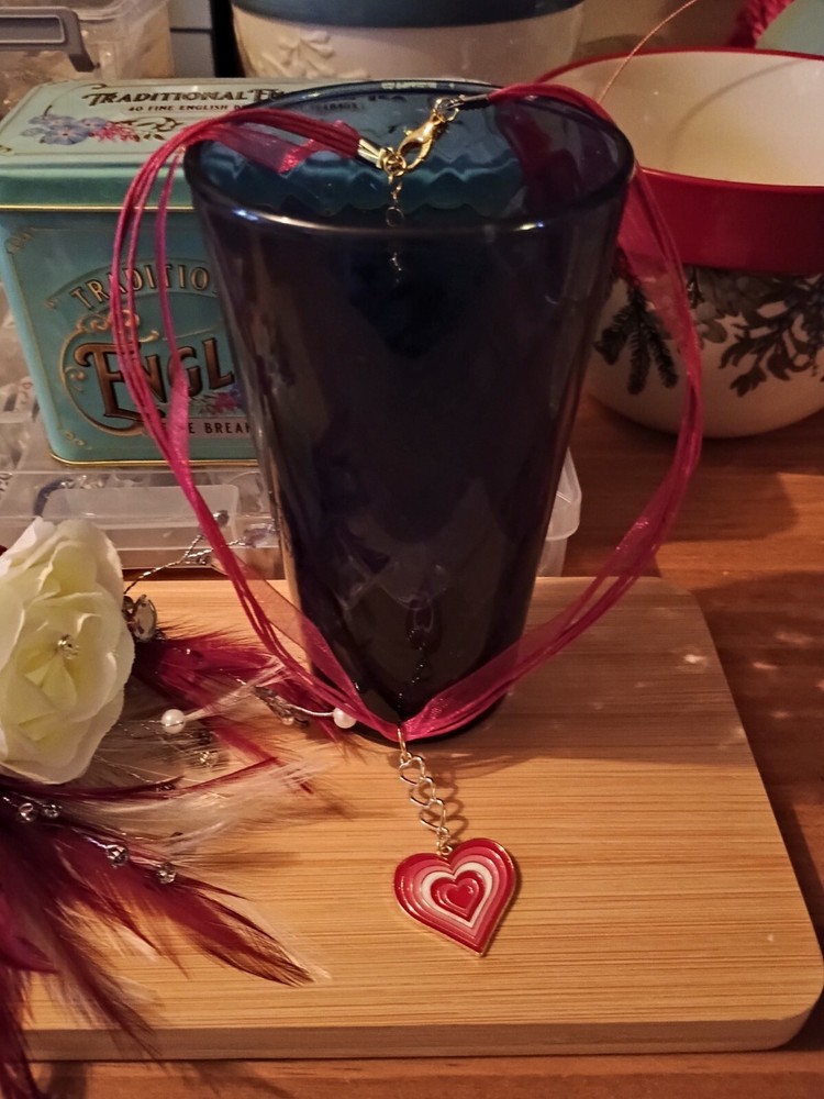 Handmade Heart Necklace -Dangle Drop Choker Necklace - Hearts