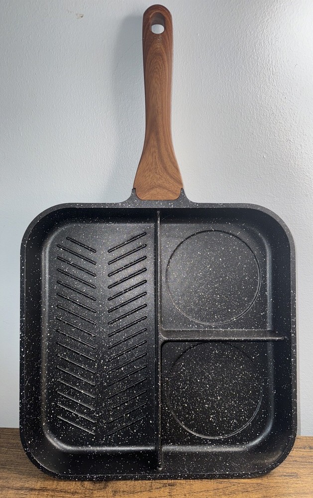 Nonstick 3-Section Breakfast Grill Pan by ESLITE LIFE 11 Inch Stove Top