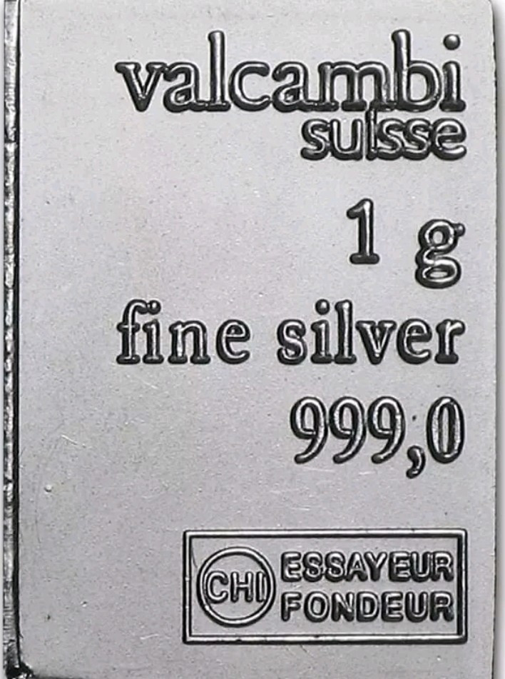 1 Gram Silver Bar .999 Fine 1 gram valcambi silver. combi bar  from valcambi