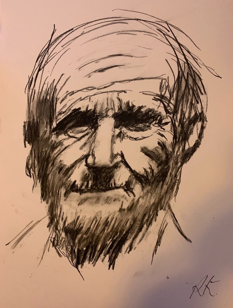 Original Charcoal Portrait Drawing – Expressive Figurative Art, Framed