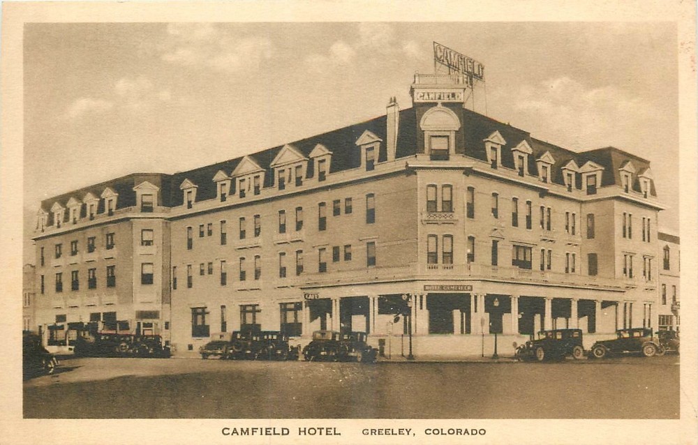 1920s Greeley Colorado Camfield Hotel occupation auto Albertype Postcard 25-7378
