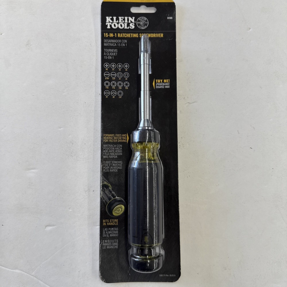 KLEIN TOOLS 32305 15-in-1 Ratcheting Screwdriver New Multi-bit