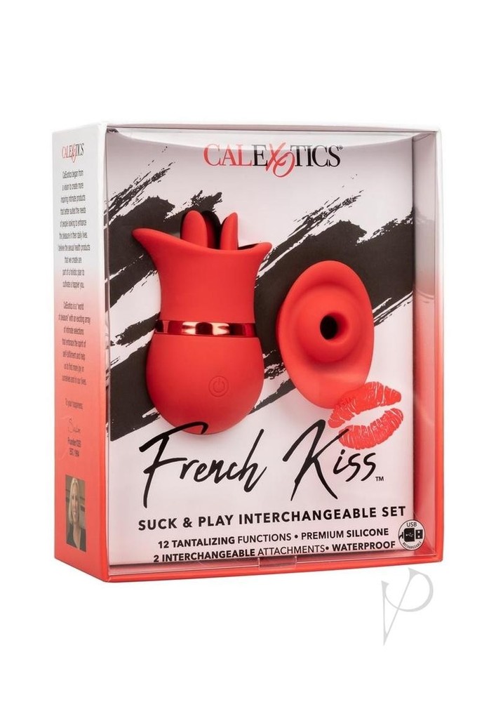 French Kiss Suck and Play Rechargeable Silicone Clitoral Vibrator - Red