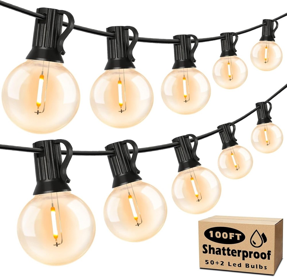 100ft Outdoor G40 LED Globe String Lights Dimmable Waterproof 100 FT