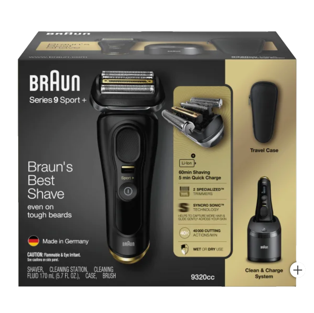 Braun Series 9 Sport+ Shaver, Clean & Charge System, Cordless, Wet or Dry, NEW