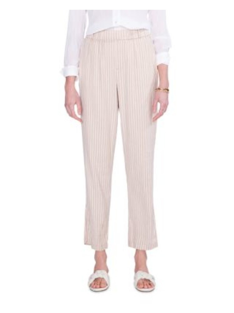 NIC+ZOE Womens Beige Pocketed Faux Fly Elastic Waist Ankle Straight leg Pants 10