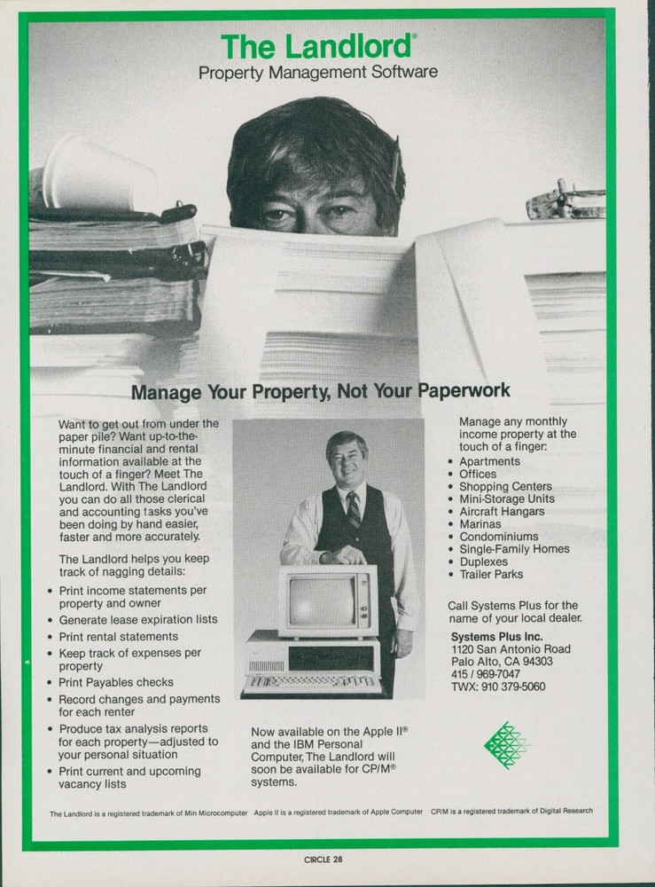1983 Landlord Property Management Software Manage Property Not Paperwork Ad PEC1