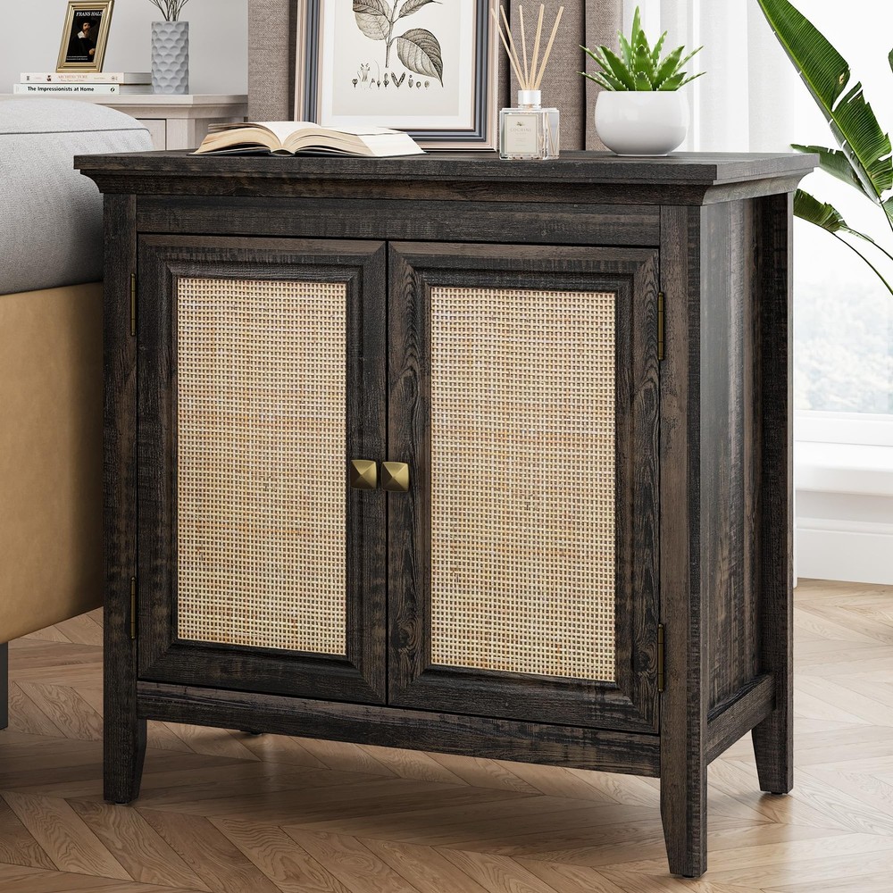 Rattan Sideboard Cabinet with Adjustable Storage for Kitchen or Dining Room