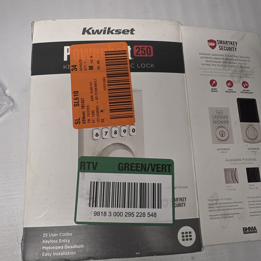 Kwikset Powerbolt 250 Smart Lock Deadbolt in Satin Nickel B54