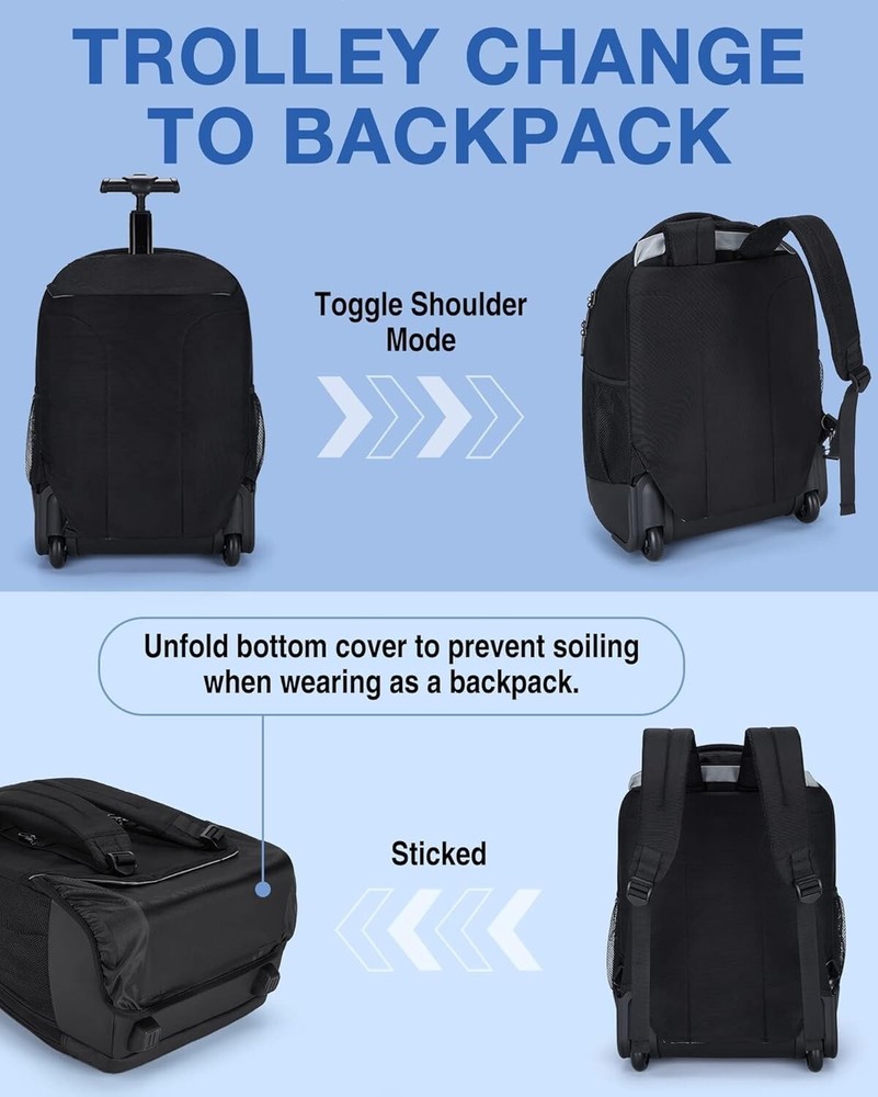 Rolling Backpack, Travel Laptop Backpacks with Wheels, Large Roller College