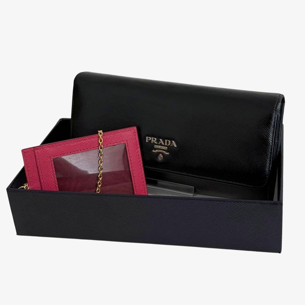 Prada Black Multicolor Bifold Wallet Pass Case Pre-Owned