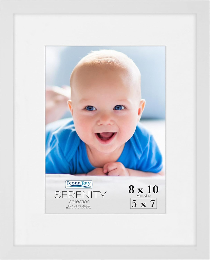 8X10 Picture Frame W/Removable Mat for 5X7 Photo (White), Sleek Modern Style Fra