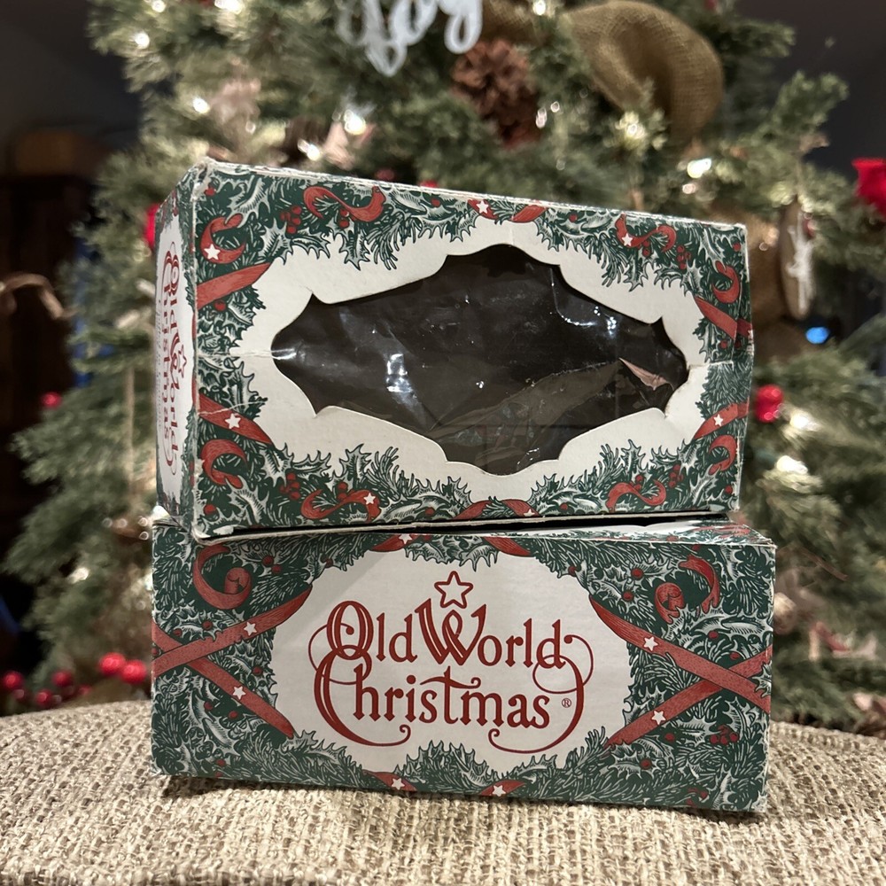 Set of 2 Old World Glass Christmas Ornament EMPTY Storage Boxes Box