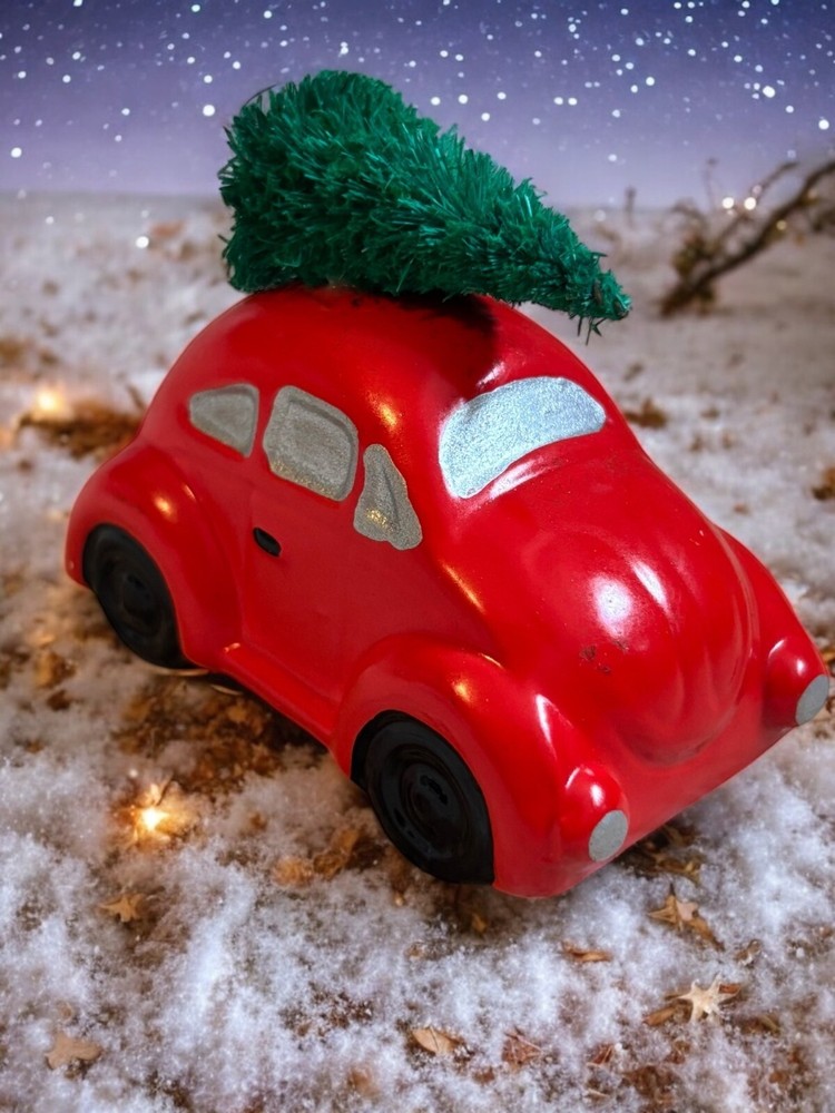 Department 56 Snow Village Red Beetle VW Bug Bottle Brush tree Christmas Village