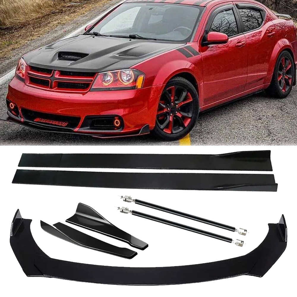 Glossy Front Splitter Bumper Lip Spoiler Side Skirts for Dodge Avenger