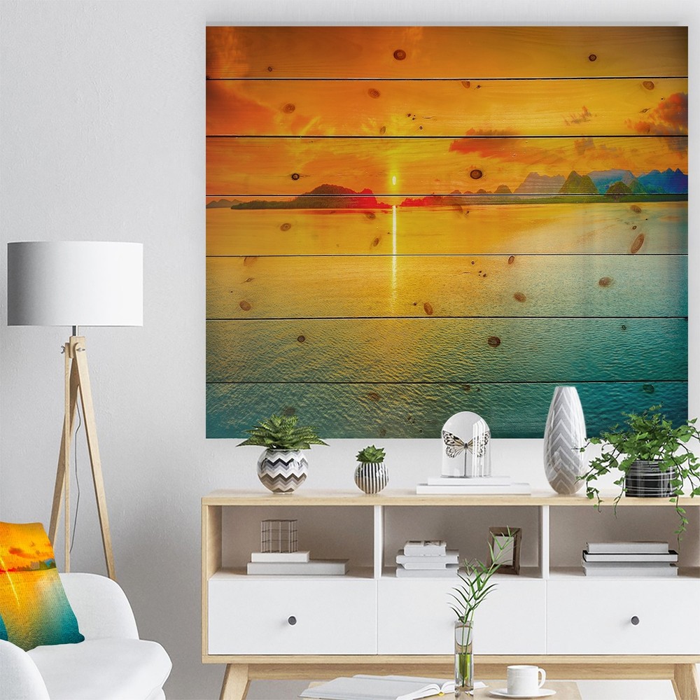 Designart 'Sunset Over Sea Panorama' Seascape Photography  Small