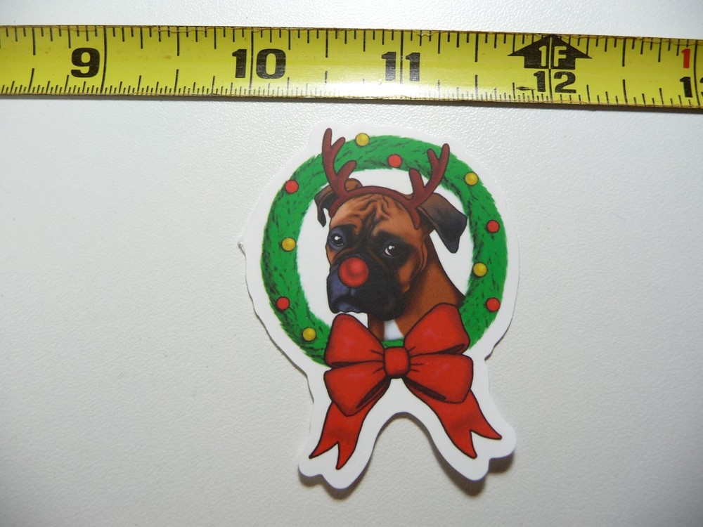 BOXER REINDEER WREATH CHRISTMAS DECAL STICKER DOG PET BEST FRIEND POOCH LAPTOP