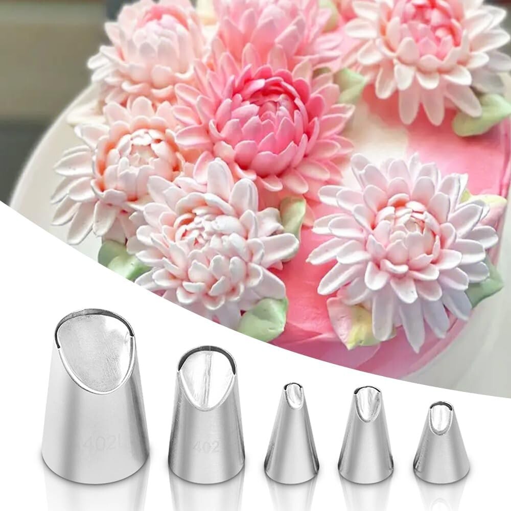 5PCS Rose Piping Tips Set for Cake Decorating and Icing Nozzles