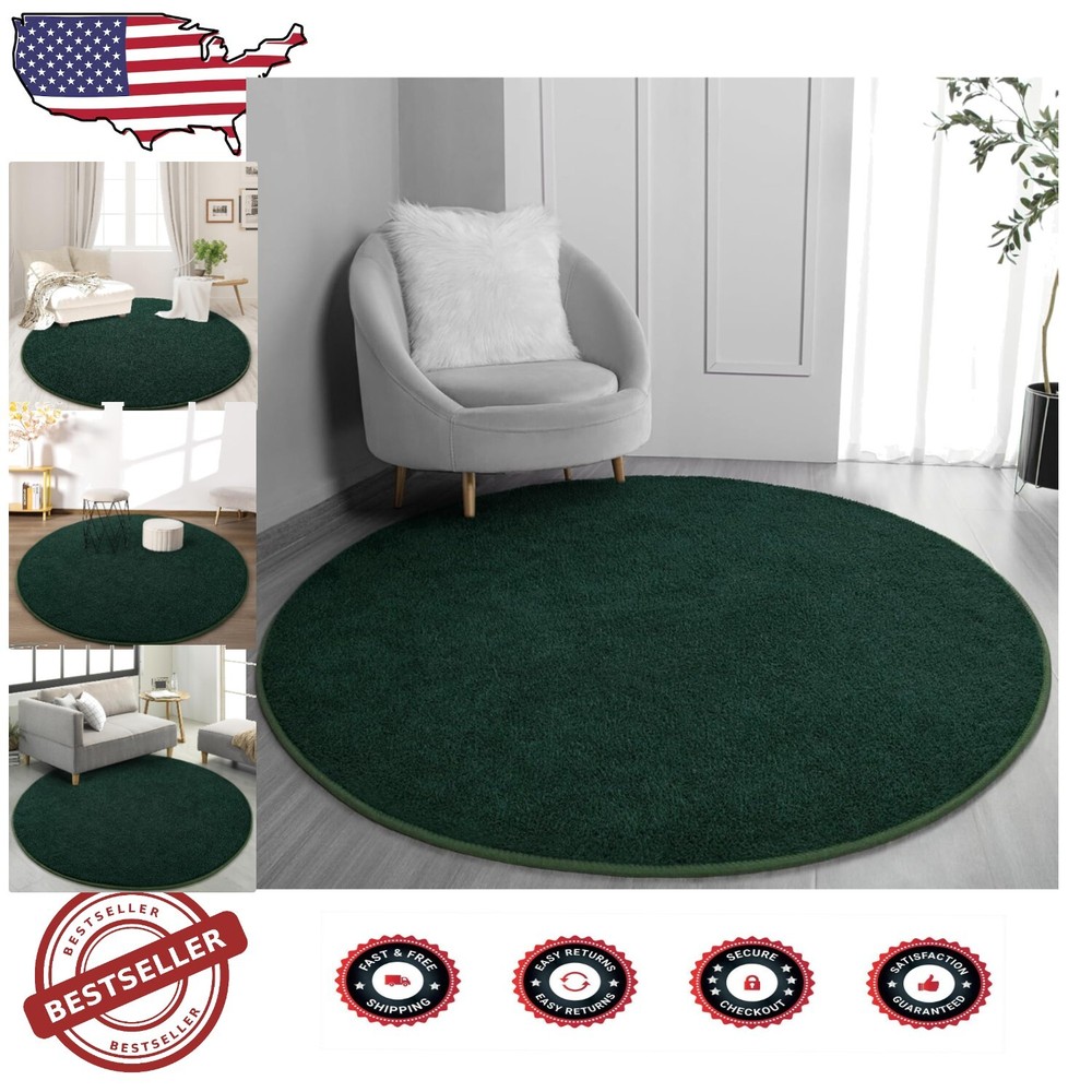 Soft Dark Green 6x6 Washable Memory Foam Round Rug for Home