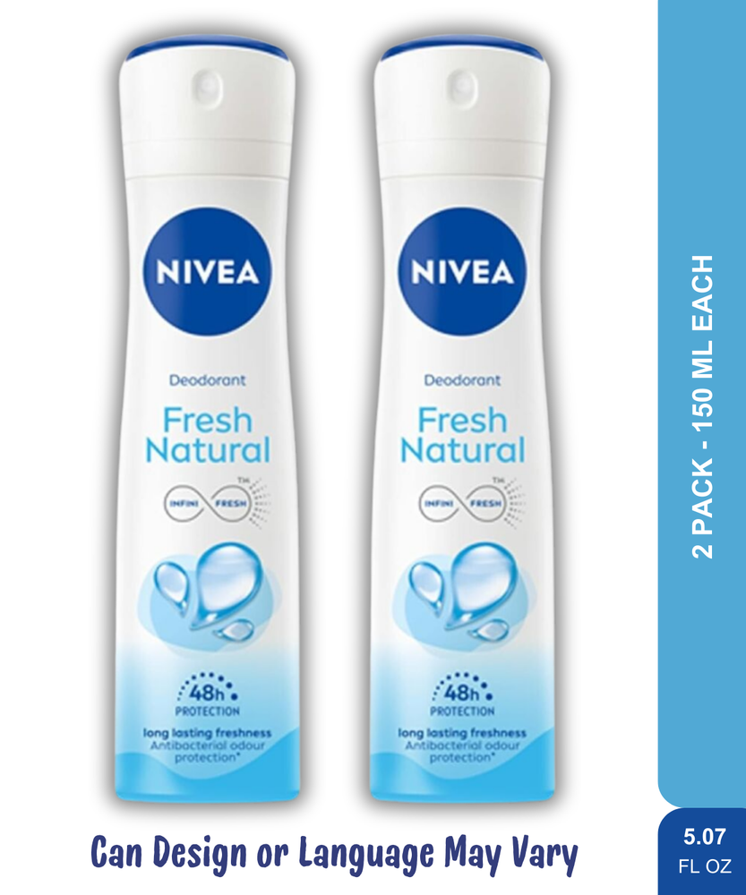 Nivea Fresh Natural 48H Antibacterial Deodorant Spray 5oz Twin Pack