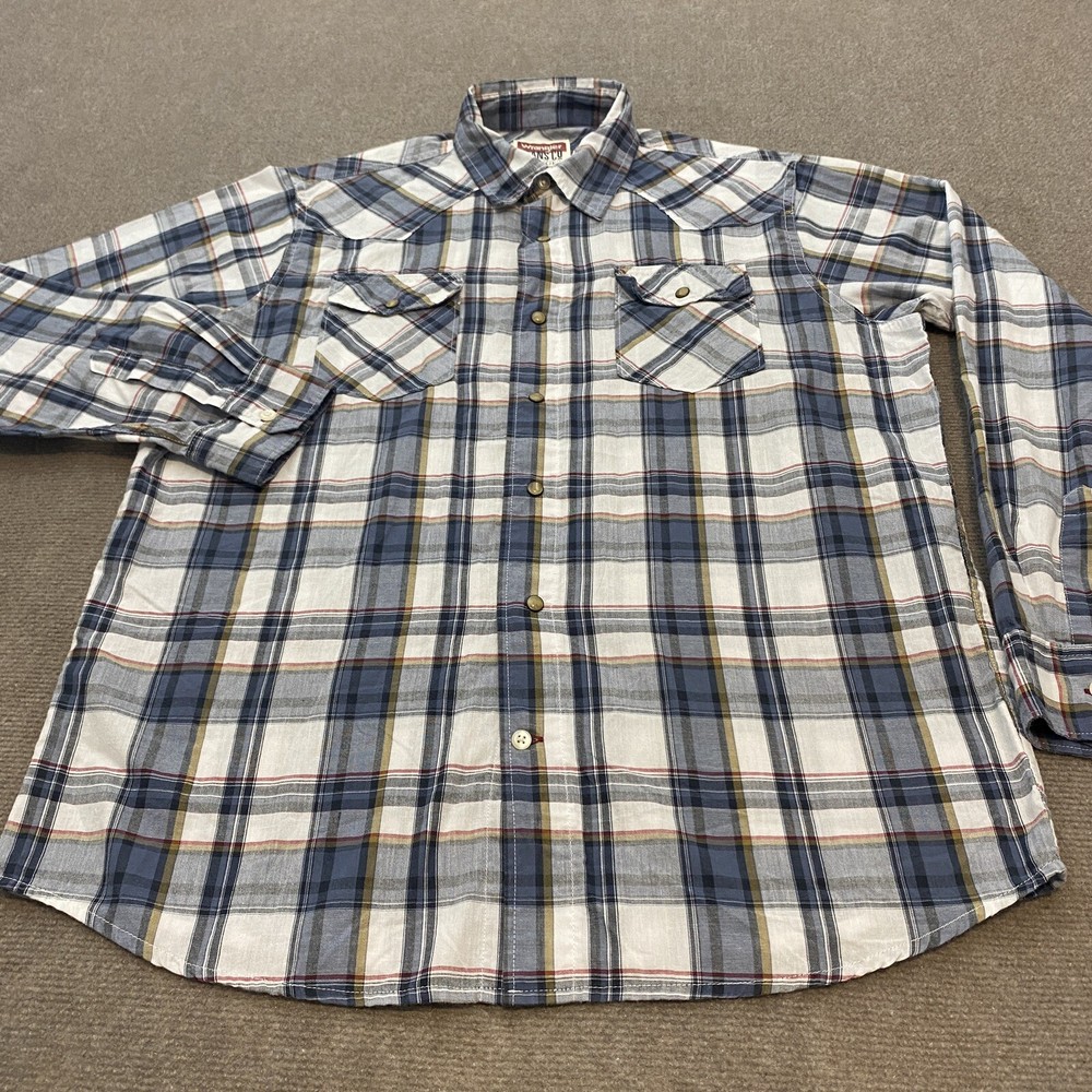 Levis Shirt Mens Large Plaid Pearl Snap Long Sleeve Rockabilly Logo Western