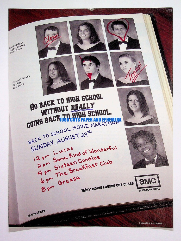 AMC 2004 Back to School Movie Marathon Lucas Grease Poster Print Ad-image