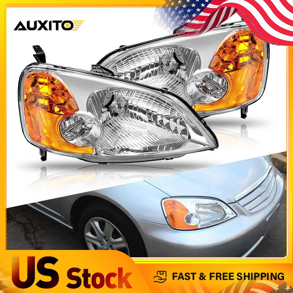 Fits 2001 2003 2002 Honda Civic Chrome Clear Housing Corner Headlight Head Lamps