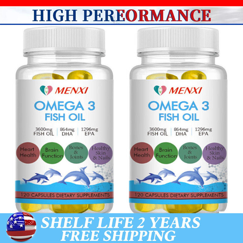 2*120 Softgels Organic Sea Fish Oil Omega 3 Joint Pain Relief DHA/EPA 1000mg