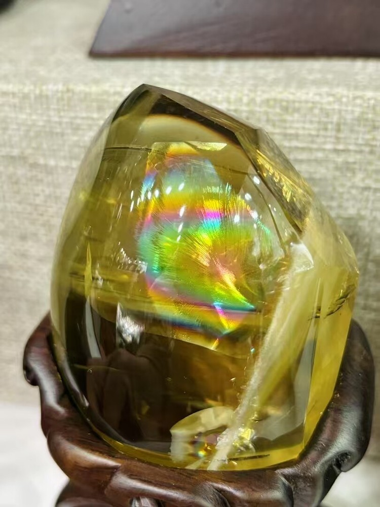 1.05lb Natural Rainbow Citrine Quartz Crystal Specimen with Stand for Reiki Decor