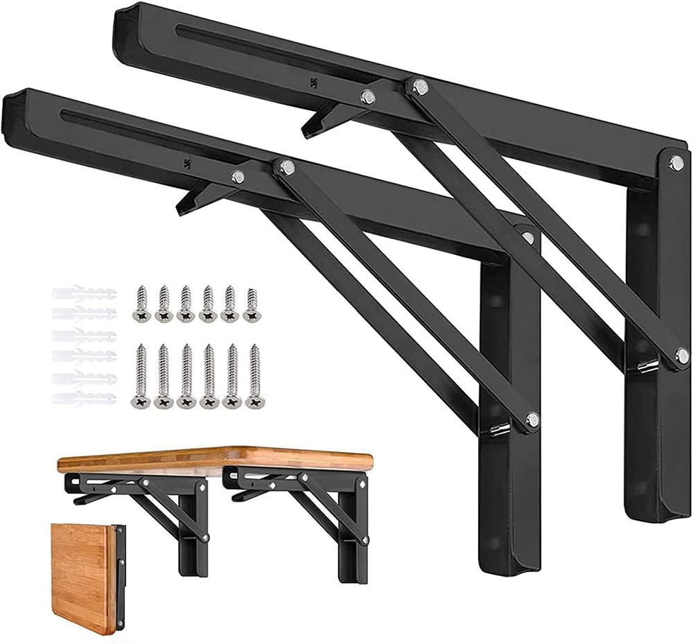 Folding Shelf Brackets - 8 Inch 2 Pcs Heavy Duty Metal Collapsible Shelf Bracket