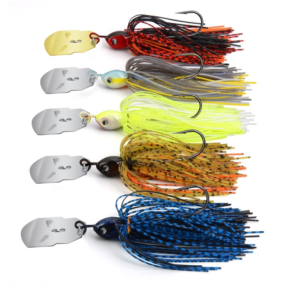 Bladed Jig Fishing Lures 5pc Multi-Color Kit with Irresistible Vibration Action