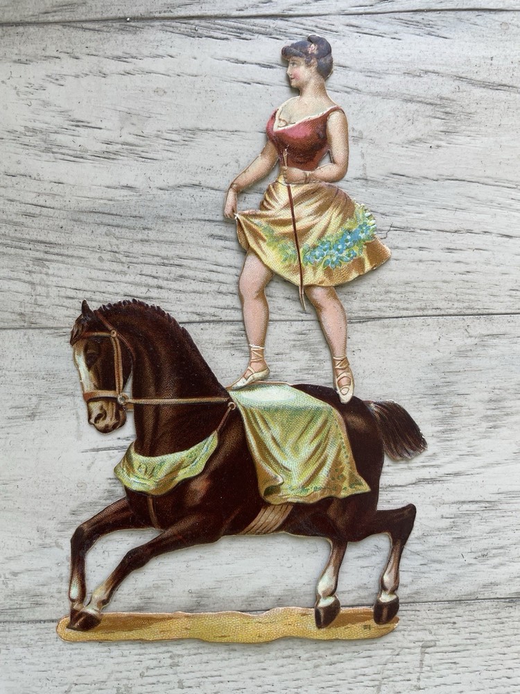 Antique Victorian Die Cut Scrap Circus Performer Lady On Horse